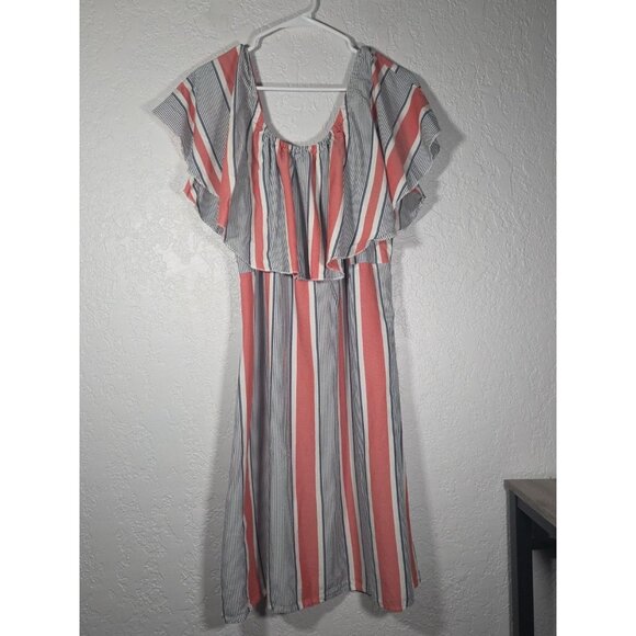 Chelsea & Theodore Dresses & Skirts - Chelsea & Theodore striped on/off shoulder summer dress size Large Tencel